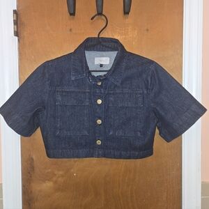 NWOT Triarchy Phoebe Short Sleeve Cropped 100% Organic Cotton  Denim Jacket